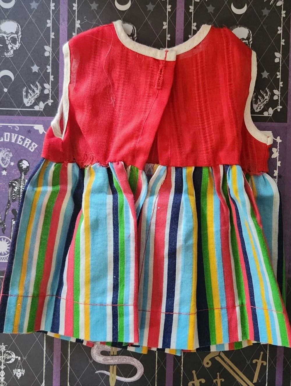 Baby Doll Fashion 012 VINTAGE STRIPED DRESS RED BODICE fits 18 Inch Dolls